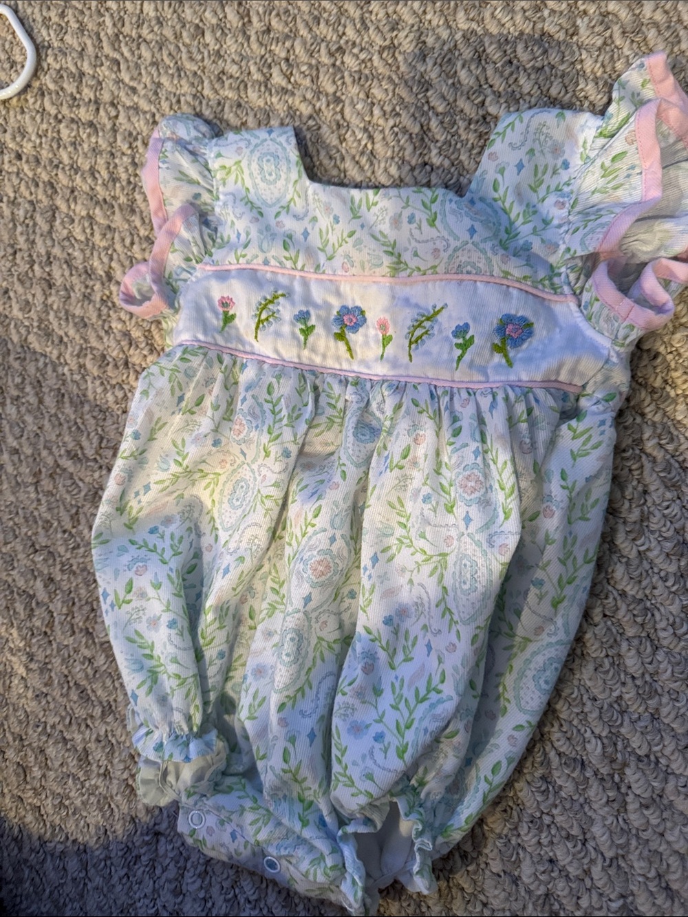 Smocked Floral Baby Romper - Pink & Green
